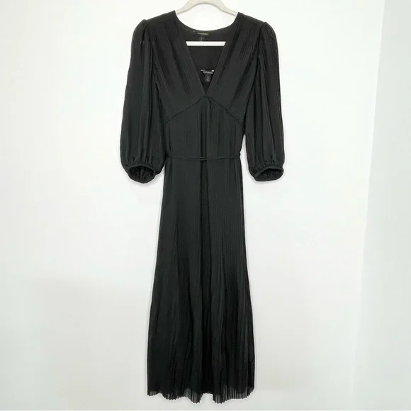 Banana Republic | Dresses | Banana Republic Pleated Midi Dress With Puff  Sleeves Black Size S Tall | Poshmark